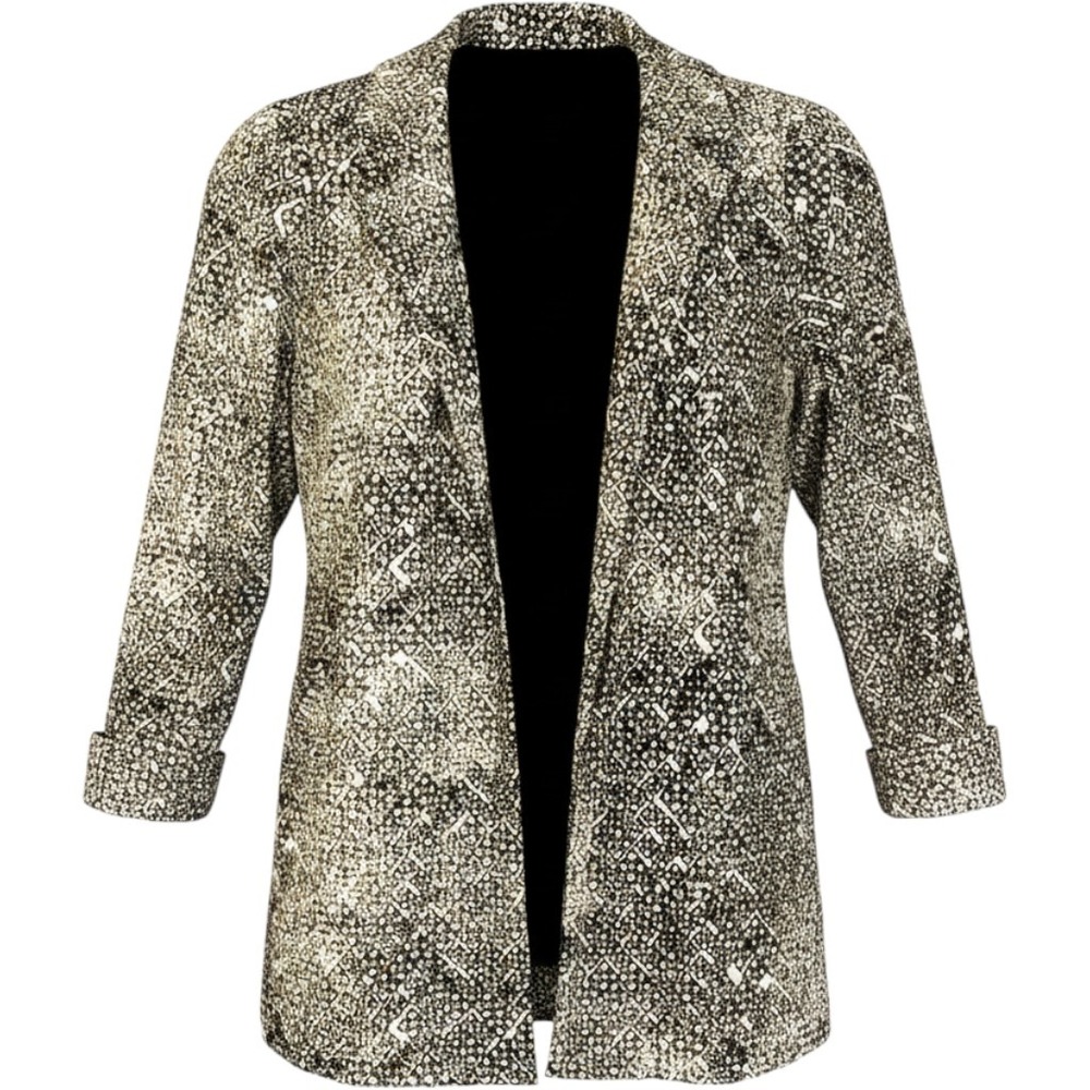 Dana Buchman Longline Blazer Jacket Women M Pocket Open Front Brown Black Duster